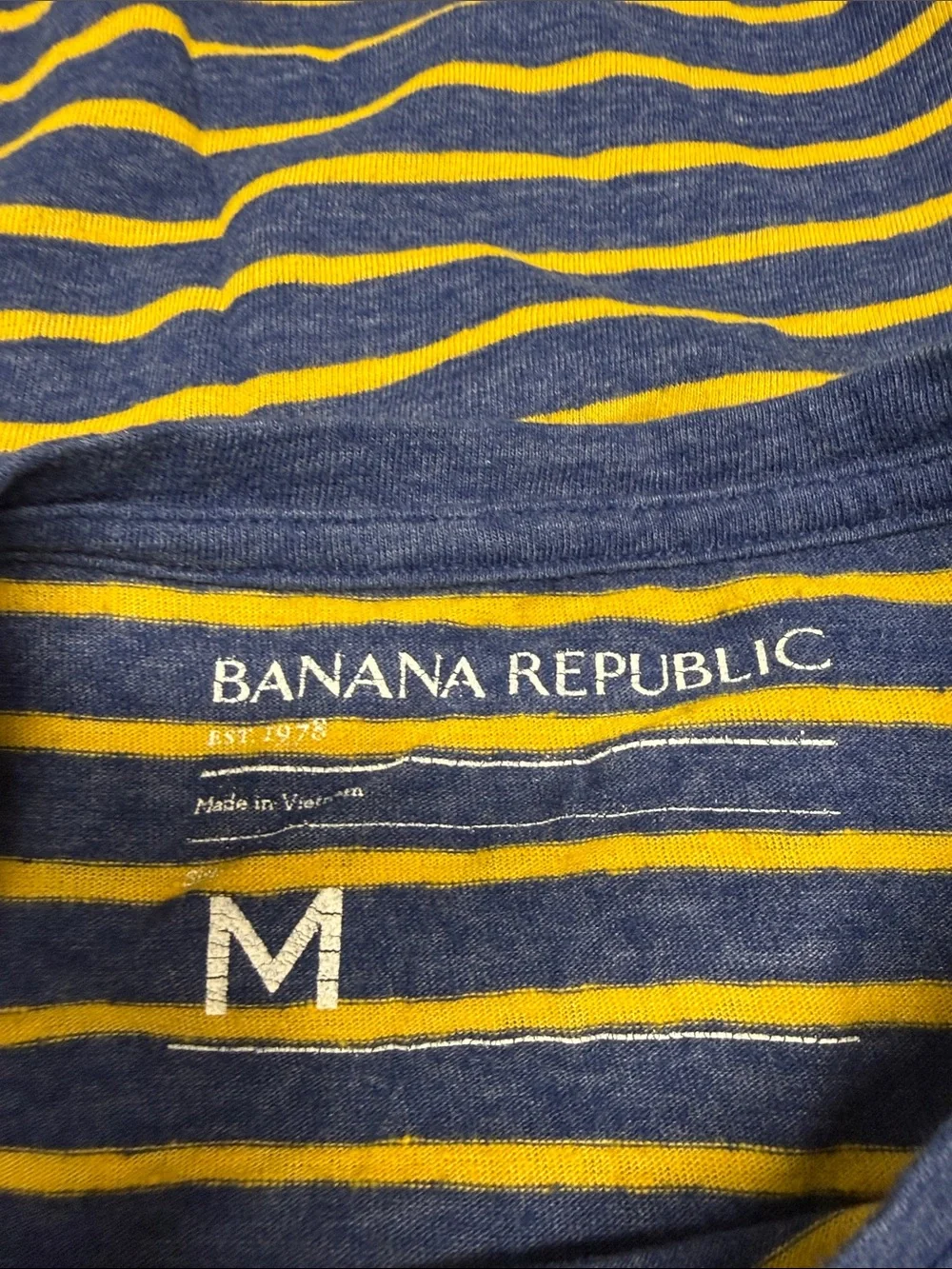 Banana Republic Blue and Yellow Striped Crewneck Tee